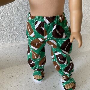 Green Football Print Doll Pants and Sandals